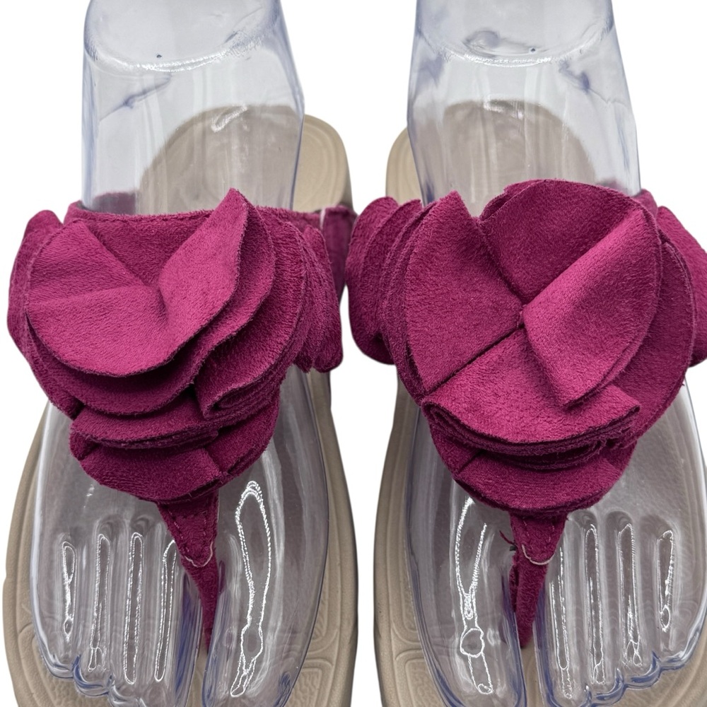 FitFlop Girl’s Magenta Leather Sandals with Floral Detail Size 4 - Picture 6 of 16